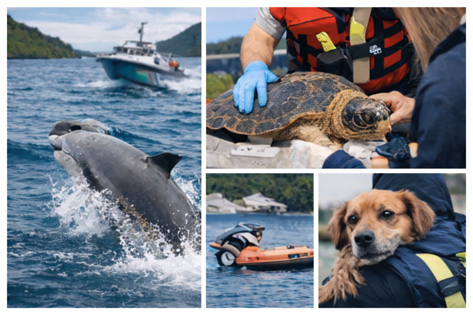 Rescuer helping a sea turtle